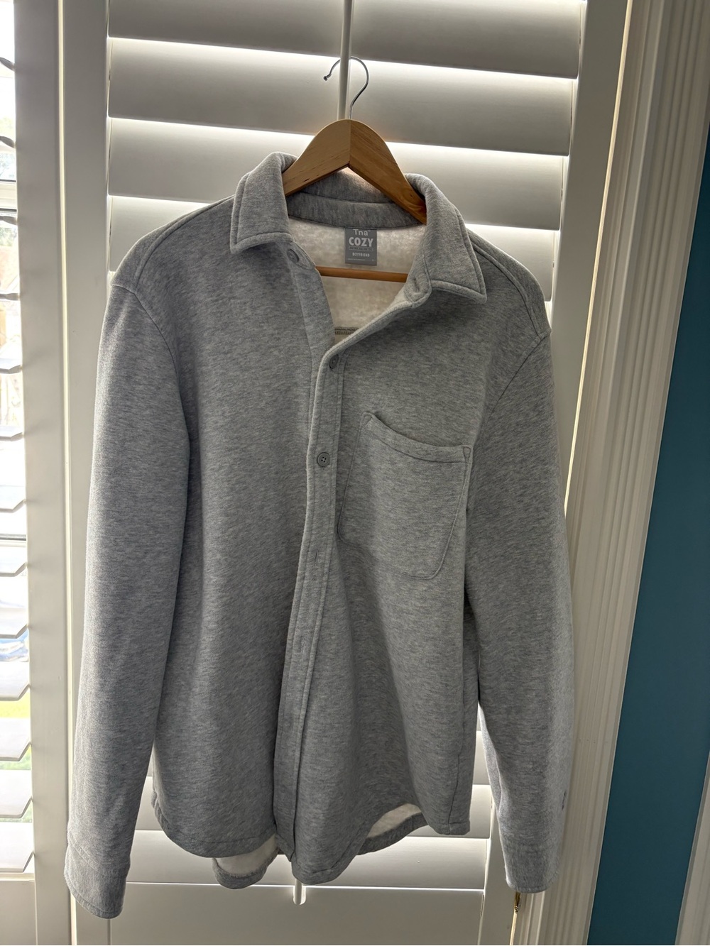 Aritzia Heather Grey Cozy Boyfriend Button Up Shacket